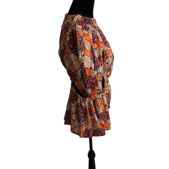 $495 Autumn Adeigbo Ilona Purple Puff Sleeve Cut Out Purple Orange Pattern 0023 - Picture 6 of 9